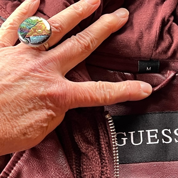 SALE! BUYorBUNDLE! Guess NEW Bordeaux FauxLeatherJacket zipsweater&hoodliner SzM - Picture 2 of 15